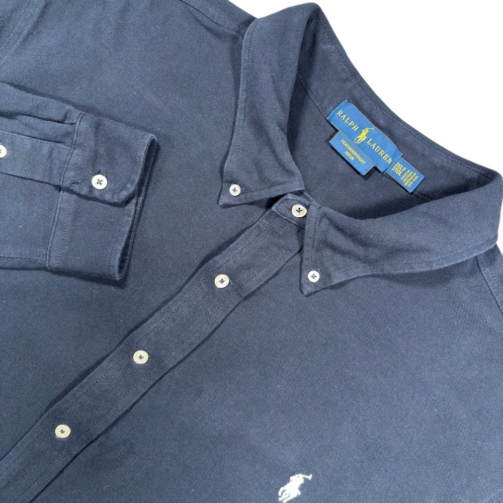 Ralph Lauren Featherweight Mesh Shirt Mens 3XLT Navy Blue Button Down L/SPony
